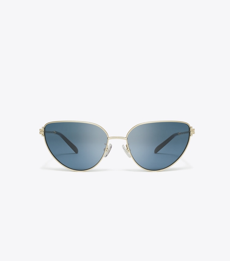 Tory Burch designer occhiali da vista & da sole Occhiali da sole Eleanor in metallo a farfalla in SHINY LIGHT GOLD/DARK BLUE front
