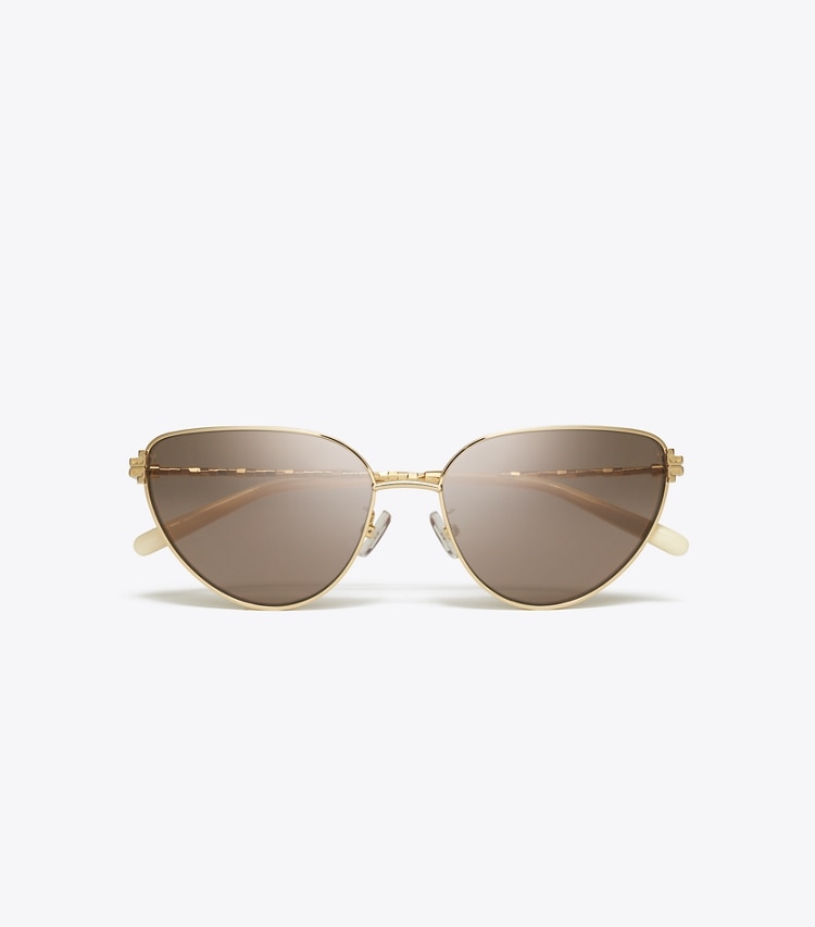 Tory Burch designer occhiali da vista & da sole Occhiali da sole Eleanor in metallo a farfalla in SHINY GOLD/LIGHT PURPLE BROWN MIRROR superiore