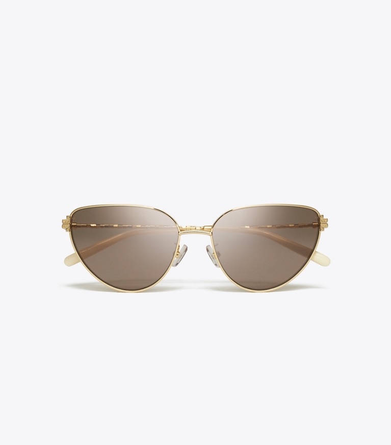 Tory Burch designer occhiali da vista & da sole Occhiali da sole Eleanor in metallo a farfalla in SHINY GOLD/LIGHT PURPLE BROWN MIRROR front