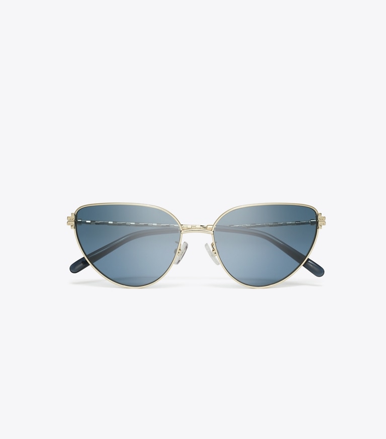 Tory Burch designer occhiali da vista & da sole Occhiali da sole Eleanor in metallo a farfalla in SHINY LIGHT GOLD/DARK BLUE front