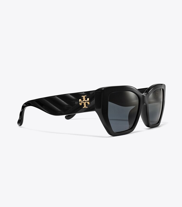 Tory Burch designer occhiali da vista & da sole Occhiali da sole geometrici oversize Kira con aste trapuntate in BLACK/SOLID GREY front