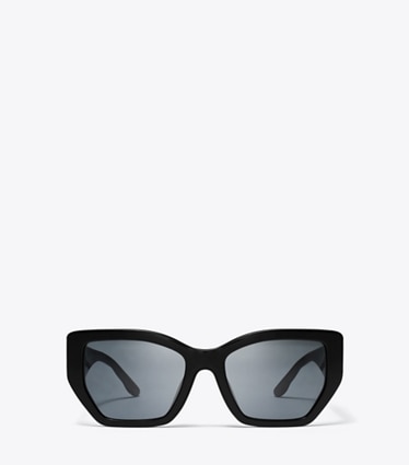 Tory Burch designer occhiali da vista & da sole Occhiali da sole geometrici oversize Kira con aste trapuntate in BLACK/SOLID GREY front