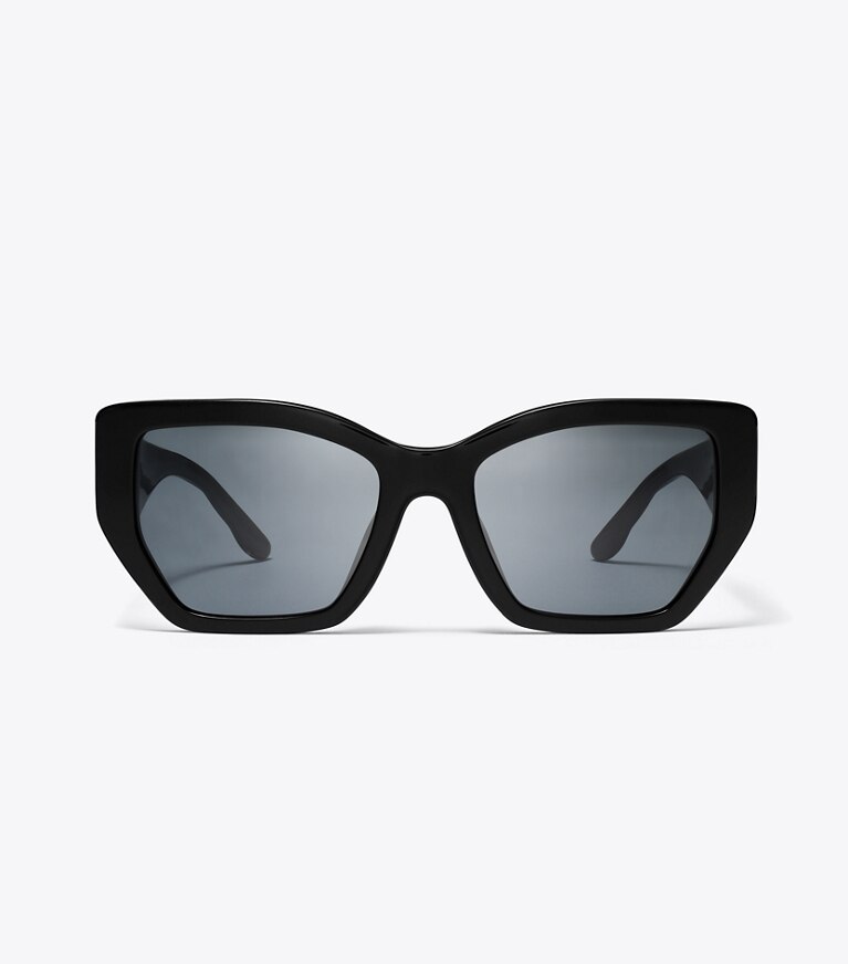 Tory Burch designer occhiali da vista & da sole Occhiali da sole geometrici oversize Kira con aste trapuntate in BLACK/SOLID GREY front