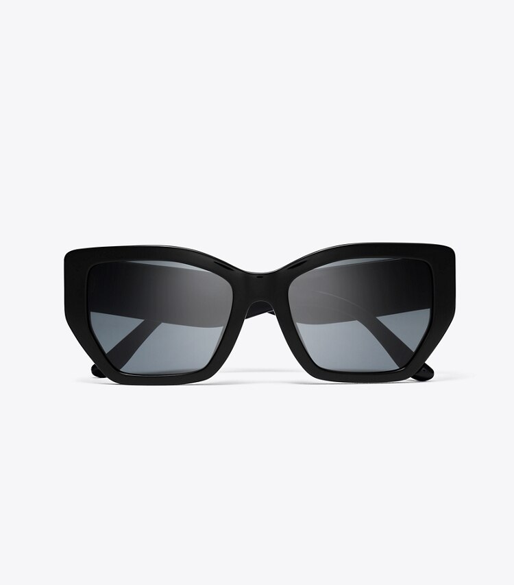Tory Burch designer occhiali da vista & da sole Occhiali da sole geometrici oversize Kira con aste trapuntate in BLACK/SOLID GREY superiore