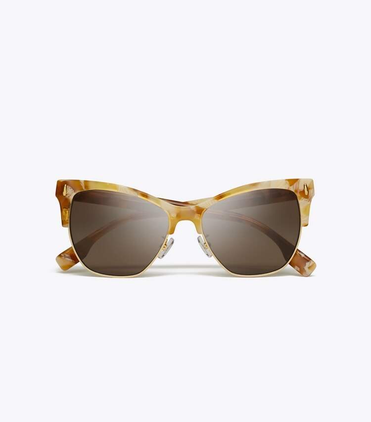 Tory Burch designer occhiali da vista & da sole Occhiali da sole Miller Clubmaster in TORY HORN/DARK BROWN superiore