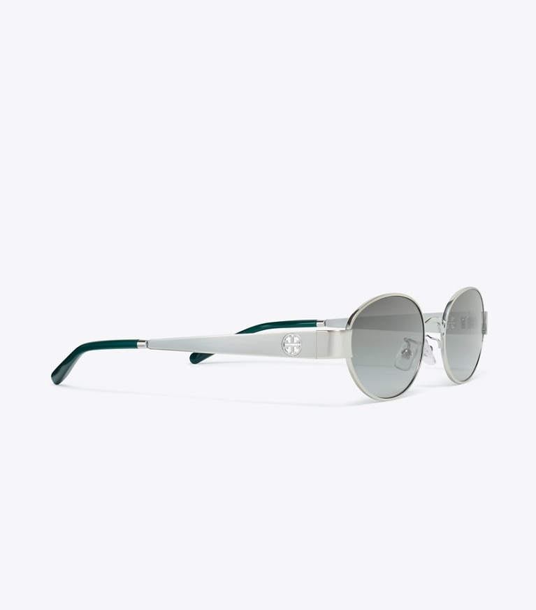 Tory Burch designer occhiali da vista & da sole Occhiali da sole ovali Miller in metallo in SILVER/GREY GRADIENT front