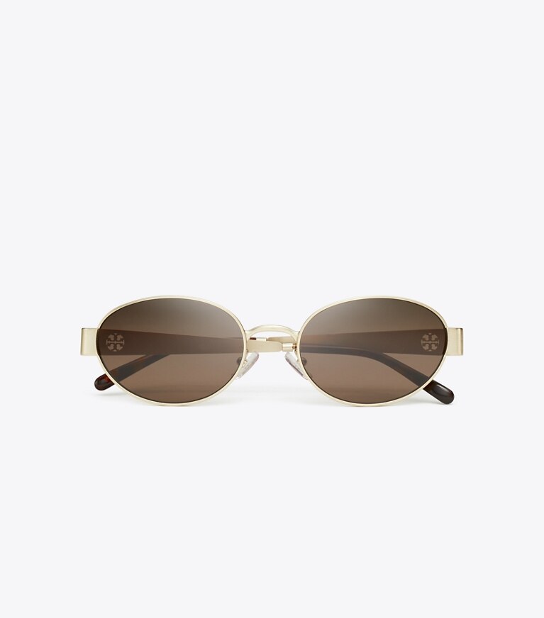 Tory Burch designer occhiali da vista & da sole Occhiali da sole ovali Miller in metallo in BRUSHED LIGHT GOLD/DARK BROWN superiore