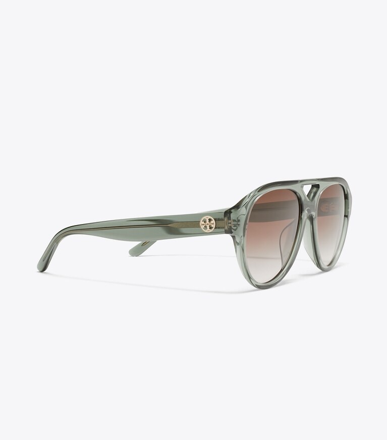Tory Burch designer occhiali da vista & da sole Occhiali da sole Pilot Miller in TRANSPARENT SAGE/ LIGHT GRAY GRADIENT dettaglio