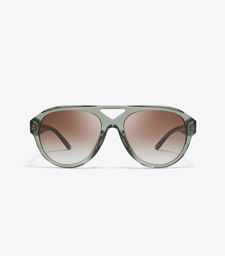 Tory Burch designer occhiali da vista & da sole Occhiali da sole Pilot Miller in TRANSPARENT SAGE/ LIGHT GRAY GRADIENT front