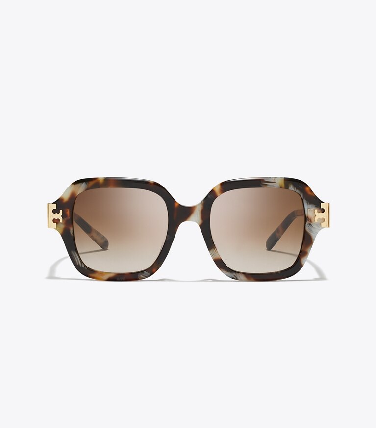 Tory Burch designer occhiali da vista & da sole Occhiali da sole quadrati Eleanor in DARK WAVY TORTOISE/BROWN GRADIENT front