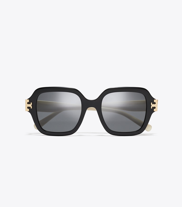 Tory Burch designer occhiali da vista & da sole Occhiali da sole quadrati Eleanor in BLACK/IVORY/DARK GRAY SOLID superiore