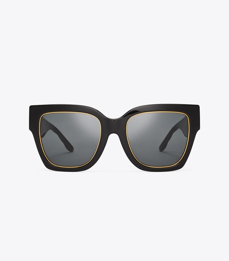 Tory Burch designer occhiali da vista & da sole Occhiali da sole quadrati Kira Chevron in BLACK/SOLID GREY front