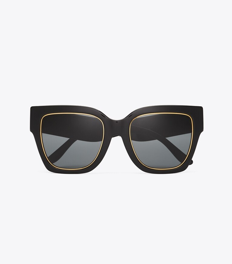 Tory Burch designer occhiali da vista & da sole Occhiali da sole quadrati Kira Chevron in BLACK/SOLID GREY front