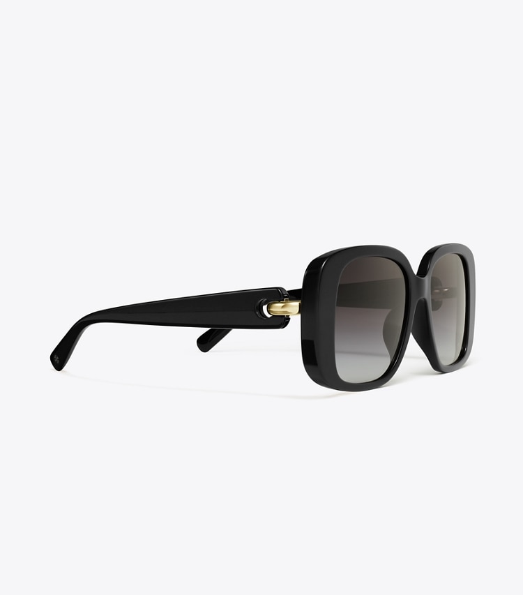 Tory Burch designer occhiali da vista & da sole Occhiali da sole squadrati oversize Pierced in BLACK/LIGHT GREY GRADIENT dettaglio