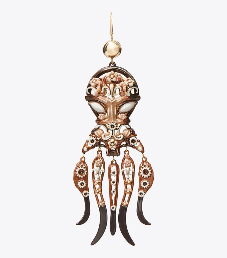 Tory Burch designer earrings Octopus Earrings in Tory Gold / Brown detail
