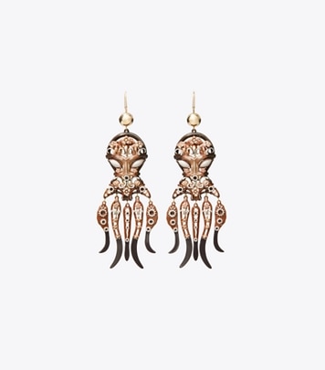 Tory Burch designer earrings Octopus Earrings in Tory Gold / Brown front
