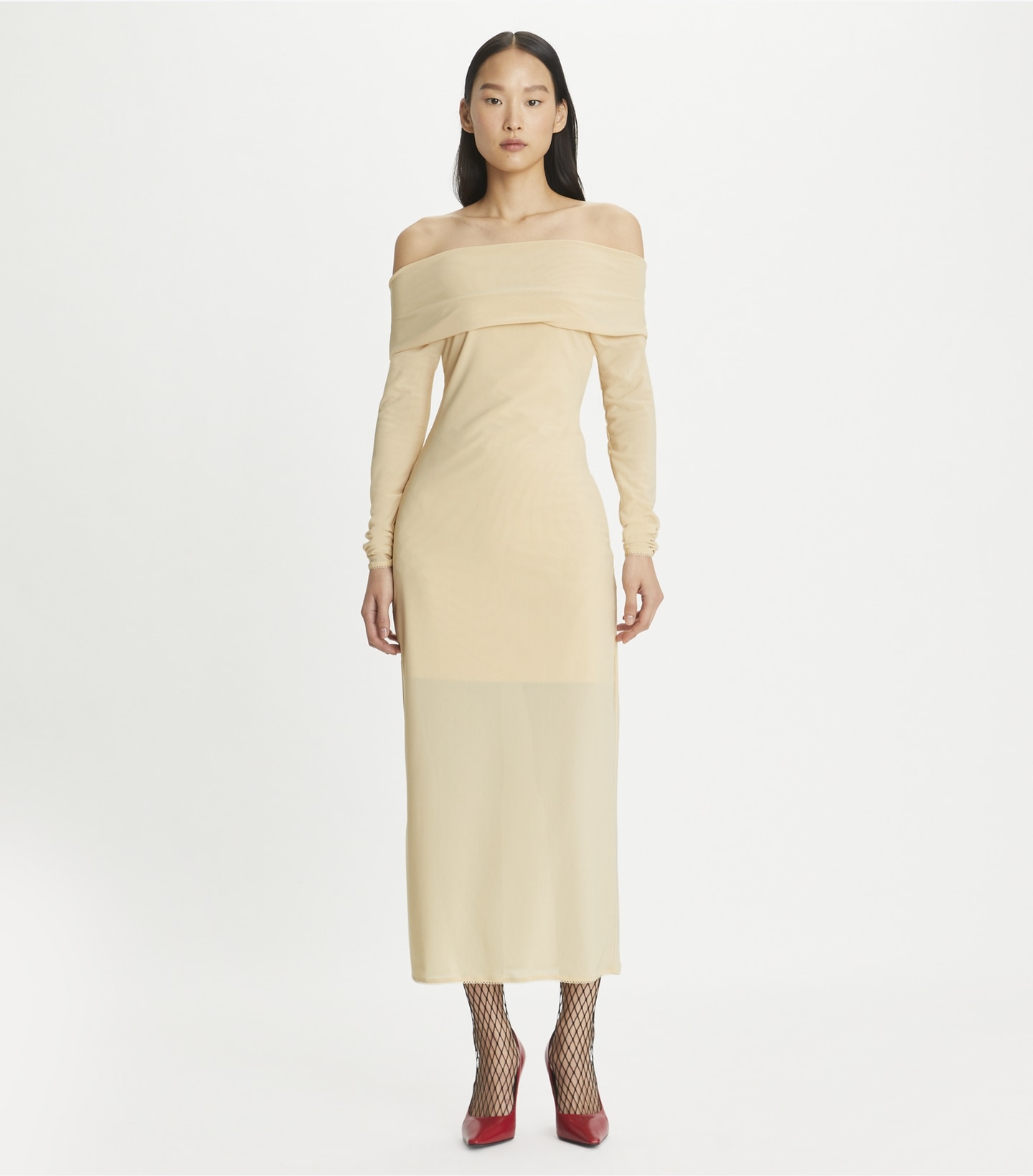 関税＆送料込み★Tory Burch★OFF-SHOULDER MESH DRESS Tory Burch Off-shoulder Mesh Dress In Black | ModeSens
