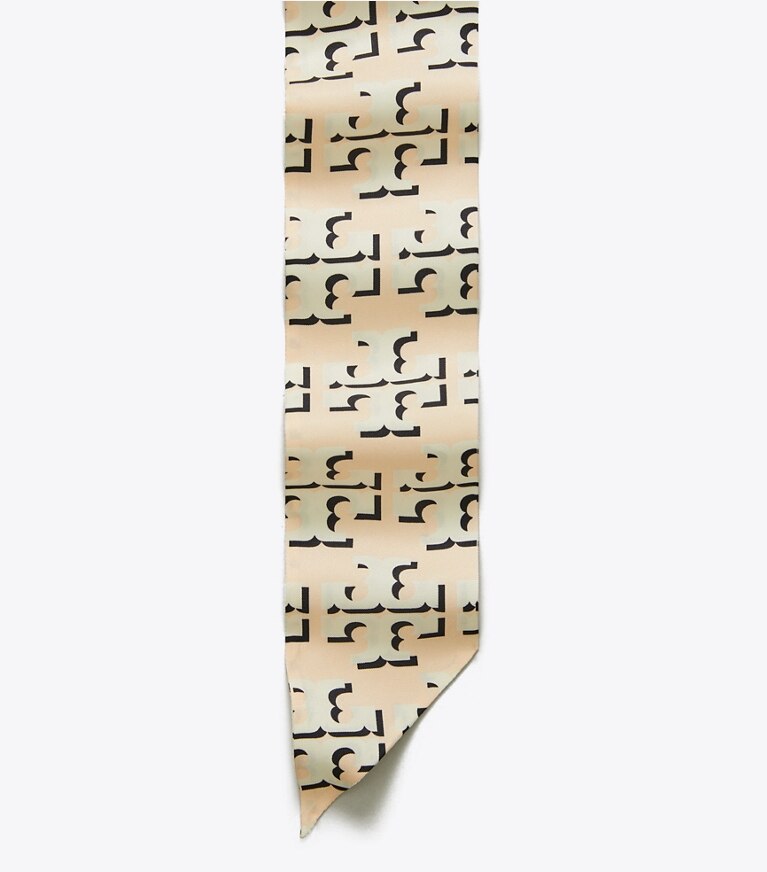 Tory Burch designer スカーフ オフセットロゴ リボンタイ in Offset Logo Ribbon Tie - Pink オーバーヘッド