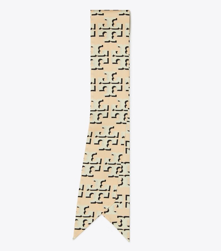 Tory Burch designer スカーフ オフセットロゴ リボンタイ in Offset Logo Ribbon Tie - Pink folded