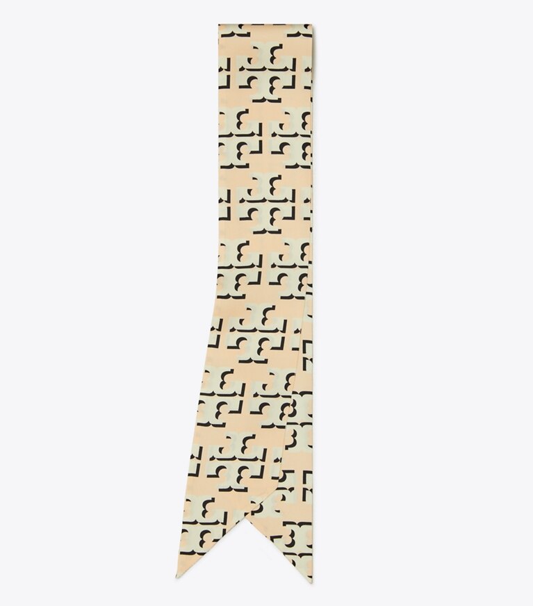 Tory Burch designer スカーフ オフセットロゴ リボンタイ in Offset Logo Ribbon Tie - Pink オーバーヘッド