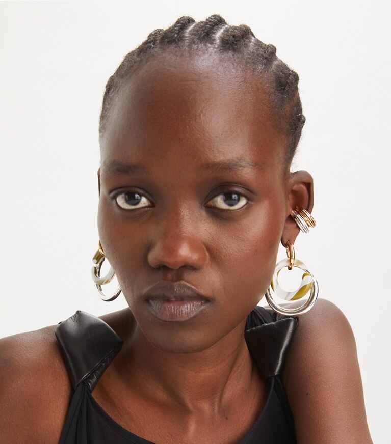 Tory Burch designer ohrringe Ohrringe mit Piercingdetail in Light Silver / Light Brass / Green Swirl front