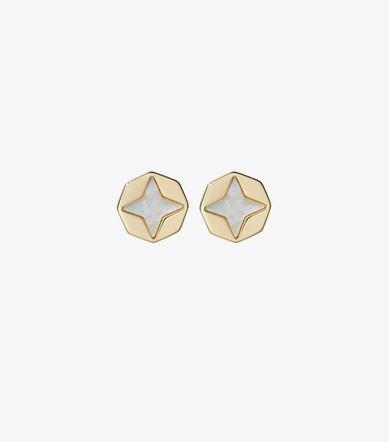 Tory Burch designer ohrringe Ohrstecker aus Perlmutt in Tory Gold / Mother of Pearl front