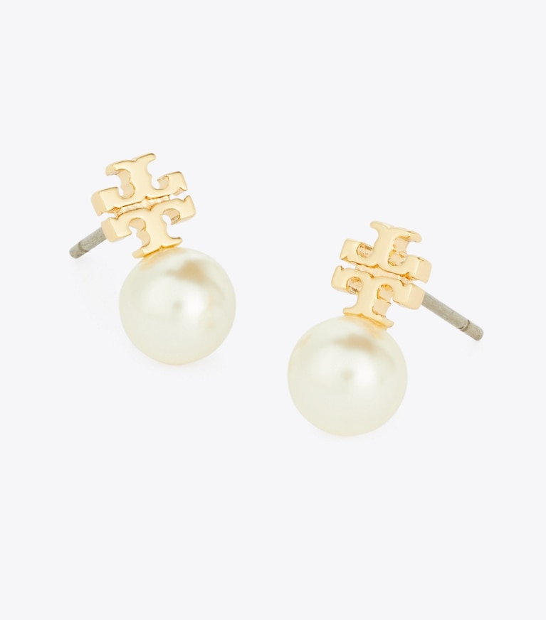 Tory Burch designer ohrringe Ohrstecker mit Perlen in Tory Gold / Pearl front