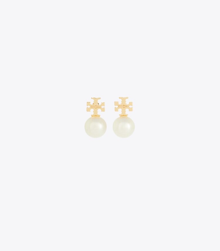 Tory Burch designer ohrringe Ohrstecker mit Perlen in Tory Gold / Pearl front