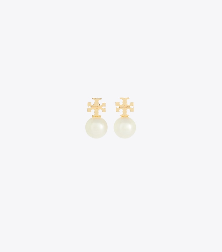 Tory Burch designer ohrringe Ohrstecker mit Perlen in Tory Gold / Pearl front