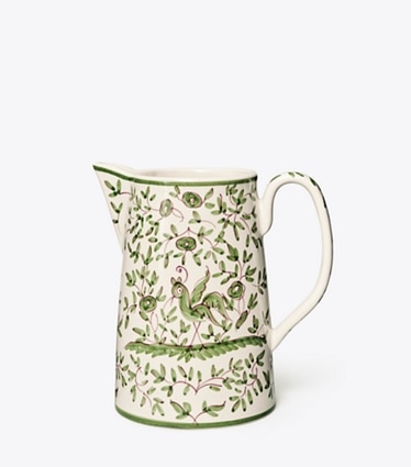 Tory Burch designer tabletop & drinkware Oiseau Pitcher in White/Green front