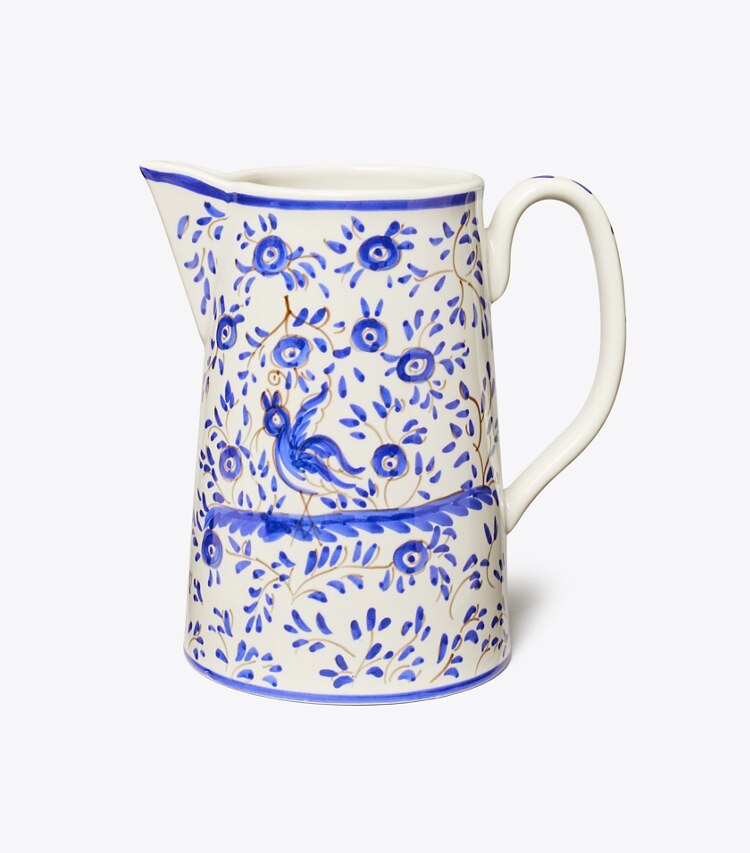 Tory Burch designer tabletop & drinkware Oiseau Pitcher in Blue front