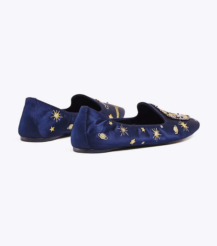 Tory Burch designer flats Olympia Embroidered Loafer in Perfect Navy back