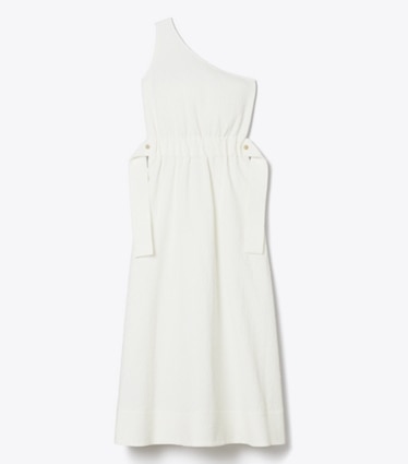 Tory Burch designer coverups One-Shoulder Belted Cotton Dress in Marshmallow front