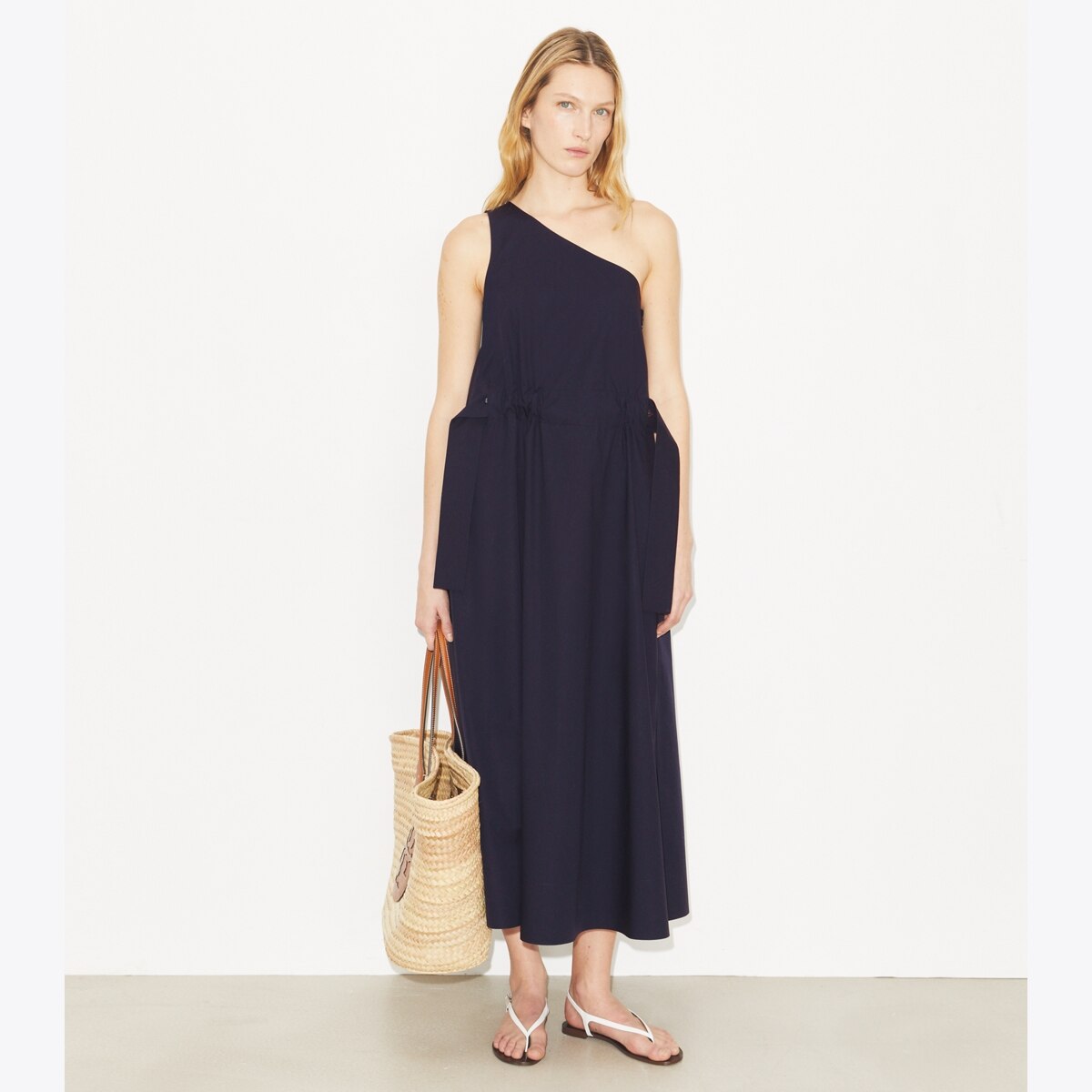 ONE-SHOULDER BELTED COTTON DRESS - thumbnail 2