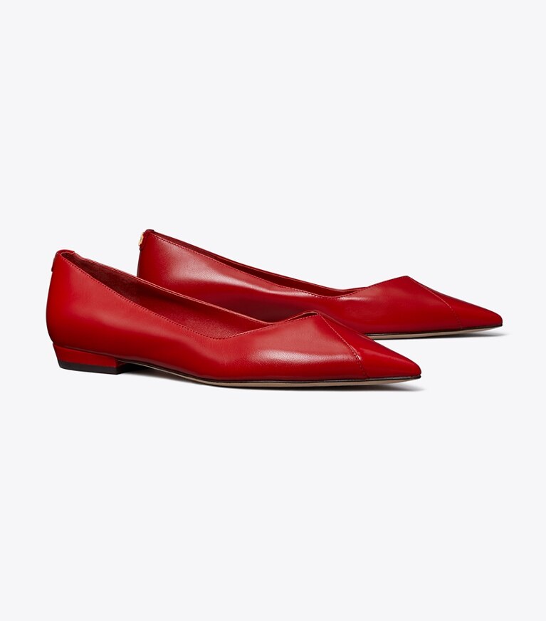 Tory Burch designer flats Online Exclusive: Triangle Pointed Flat in TORY RED / TORY RED angle
