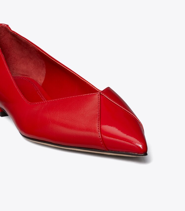 Tory Burch designer flats Online Exclusive: Triangle Pointed Flat in TORY RED / TORY RED detail