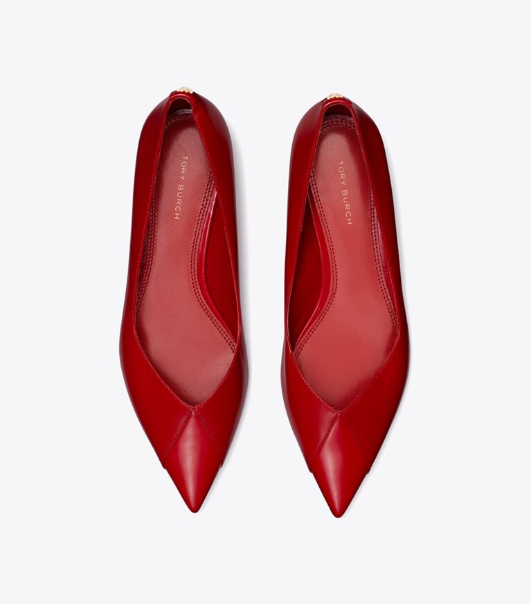 Tory Burch designer flats Online Exclusive: Triangle Pointed Flat in TORY RED / TORY RED angle
