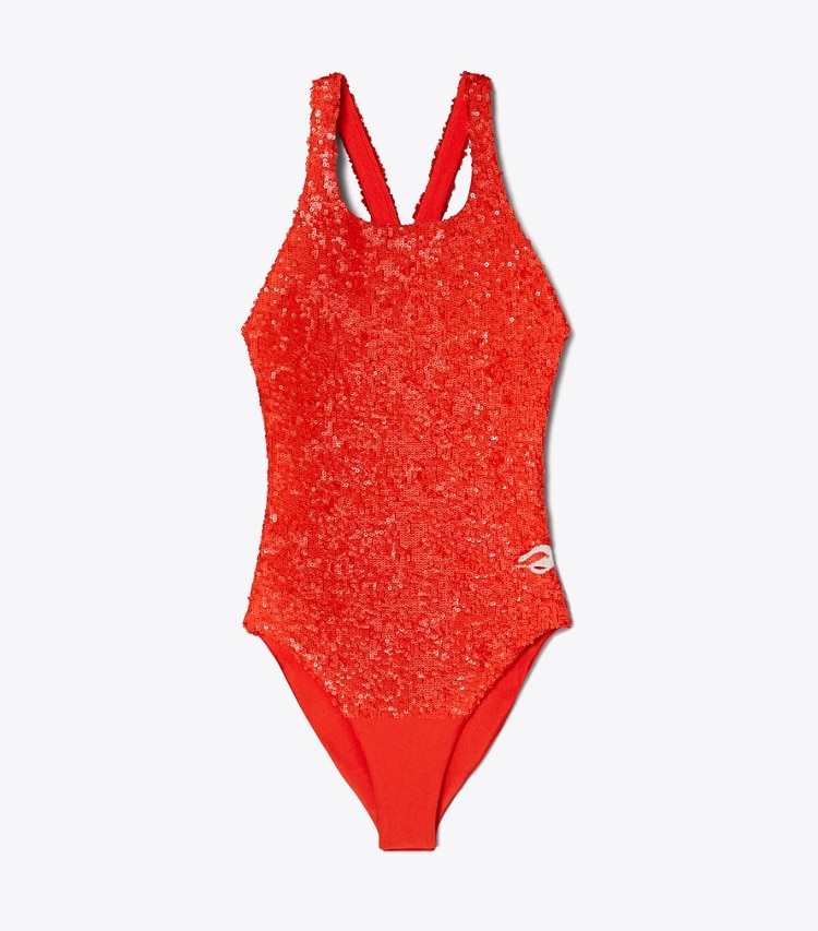Tory Burch designer tops Open-Back Jersey Bodysuit in Pepperoncini front