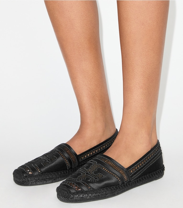 Tory Burch designer espadrilles Open Weave Espadrille in PERFECT BLACK accessory on model