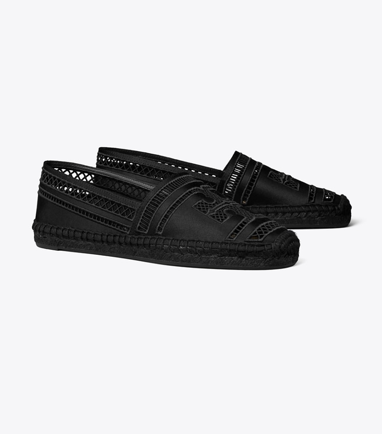 Tory Burch designer espadrilles Open Weave Espadrille in PERFECT BLACK angle