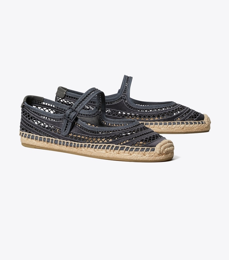 Tory Burch designer espadrilles Open Weave Mary Jane Espadrille in BLUESTONE angle
