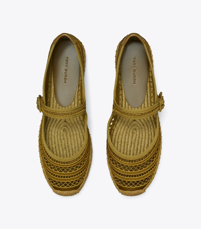 Tory Burch designer espadrilles Open Weave Mary Jane Espadrille in OLIVE TWIG overhead