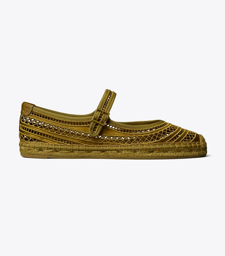 Tory Burch designer espadrilles Open Weave Mary Jane Espadrille in OLIVE TWIG side