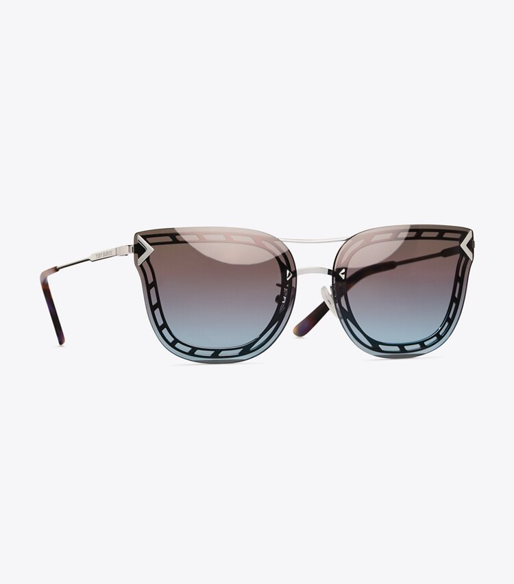 Tory Burch designer sunglasses & eyewear Open-Wire Cat-Eye Sunglasses in Silver detail