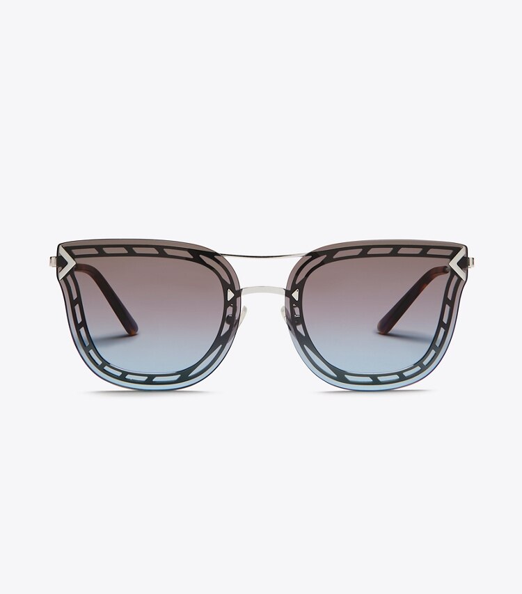 Tory Burch designer sunglasses & eyewear Open-Wire Cat-Eye Sunglasses in Silver front