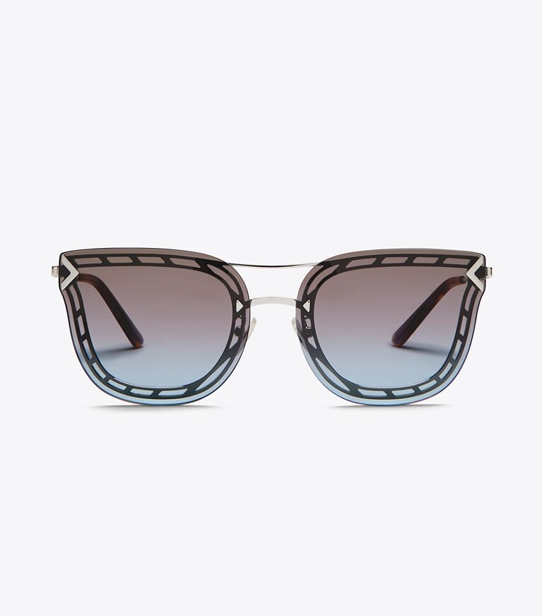 Tory Burch designer sunglasses & eyewear Open-Wire Cat-Eye Sunglasses in Silver front