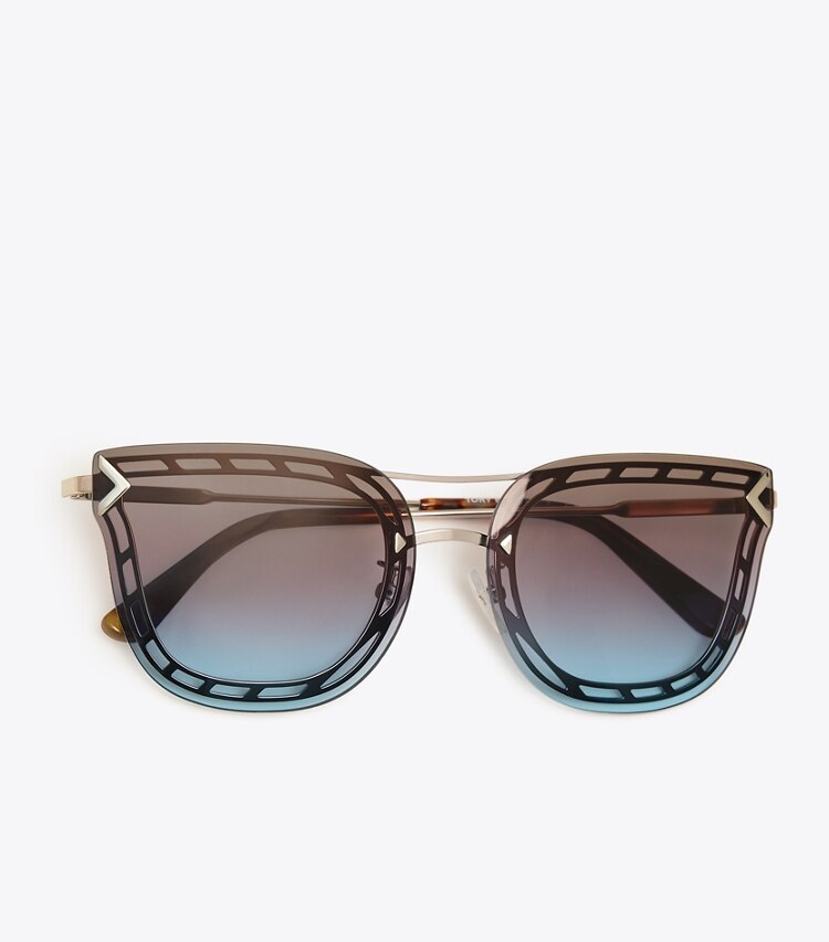 Tory Burch designer sunglasses & eyewear Open-Wire Cat-Eye Sunglasses in Silver overhead
