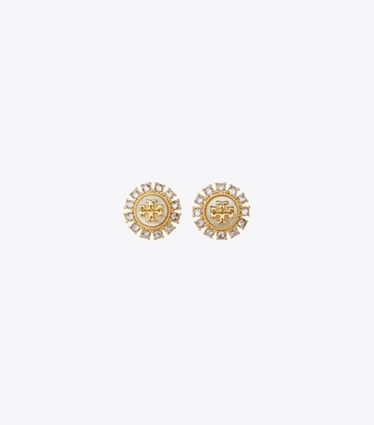 Tory Burch designer orecchini Orecchini a borchia con cristallo Moondance in Tory Gold / MOP / Crystal front