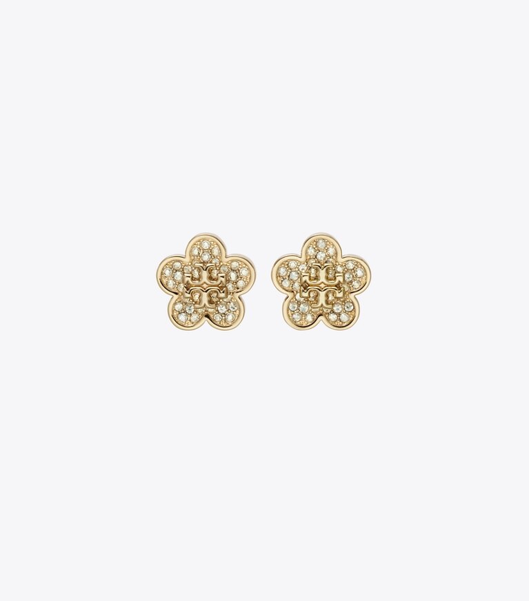 Tory Burch designer orecchini Orecchini a borchia pavé Forget Me Not in Tory Gold / Crystal front