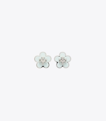 Tory Burch designer orecchini Orecchini a borchia smaltati Forget Me Not in Tory Silver / Light Green front